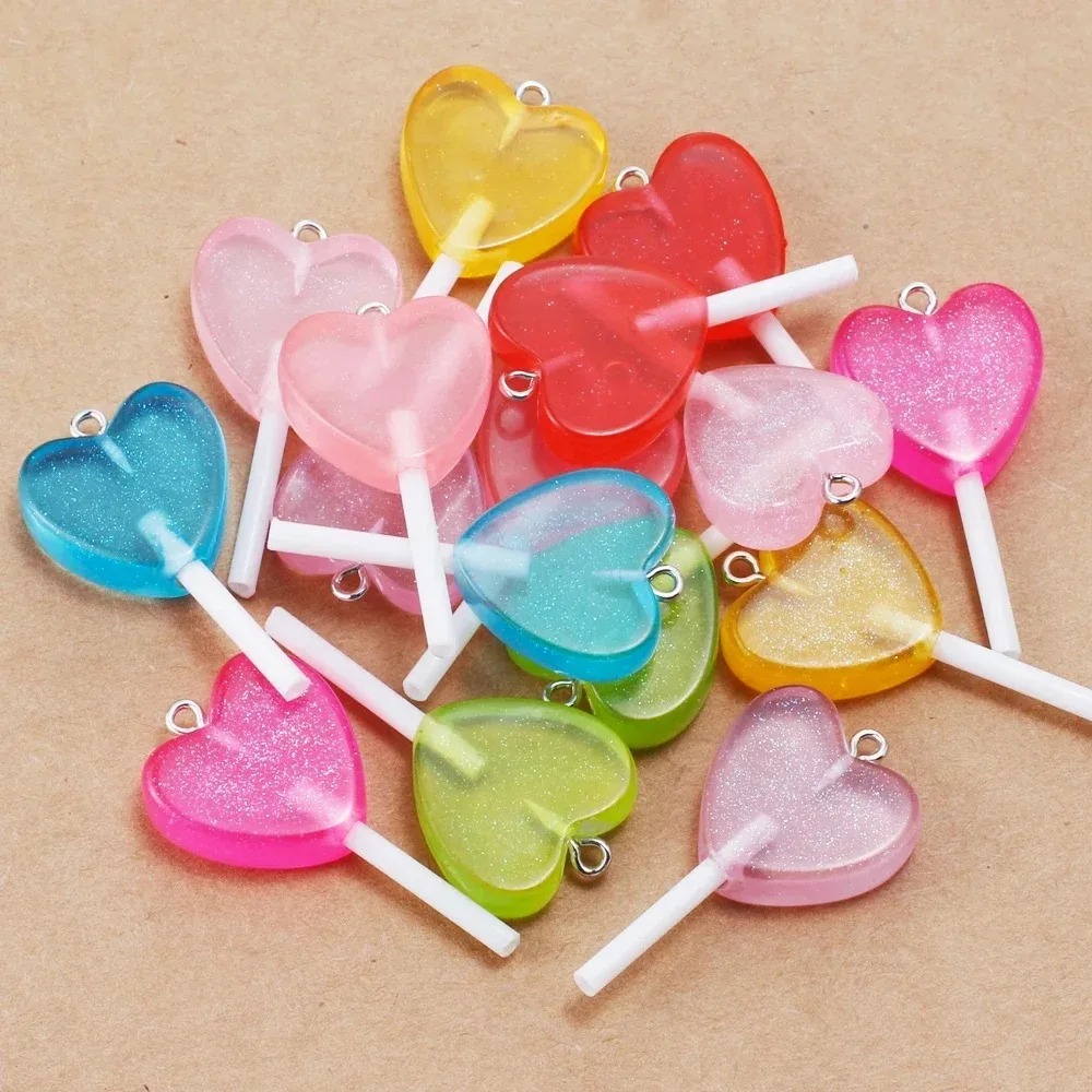 Resin Craft Material - 10 stuks Kawaii Glanzende Hart Lollipop
